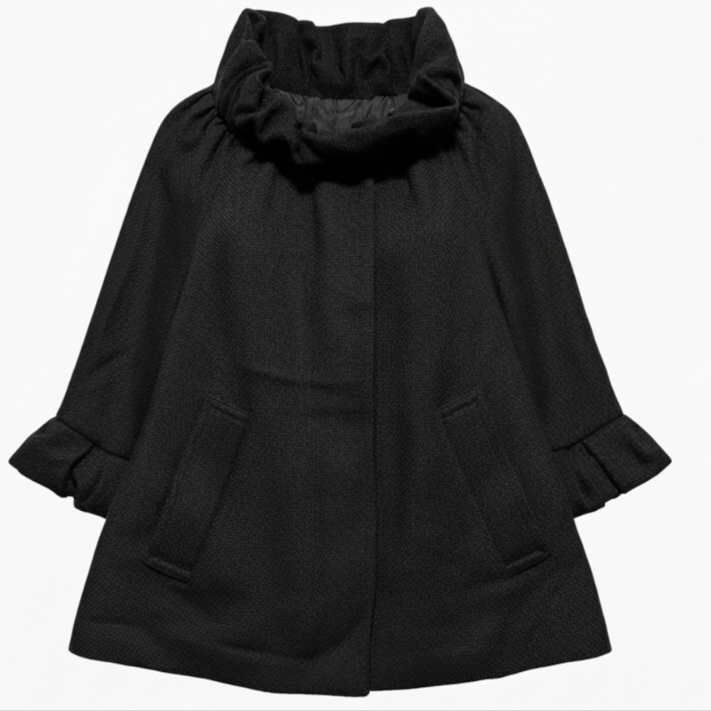 Marc by Marc Jacobs Black Wool Cocoon Coat M Textured Bouclé Swing Funnel Collar